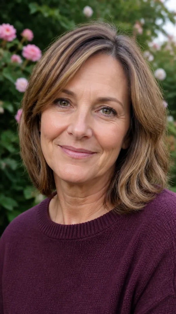 woman in her fifties with fine hair and soft highlights for dimension