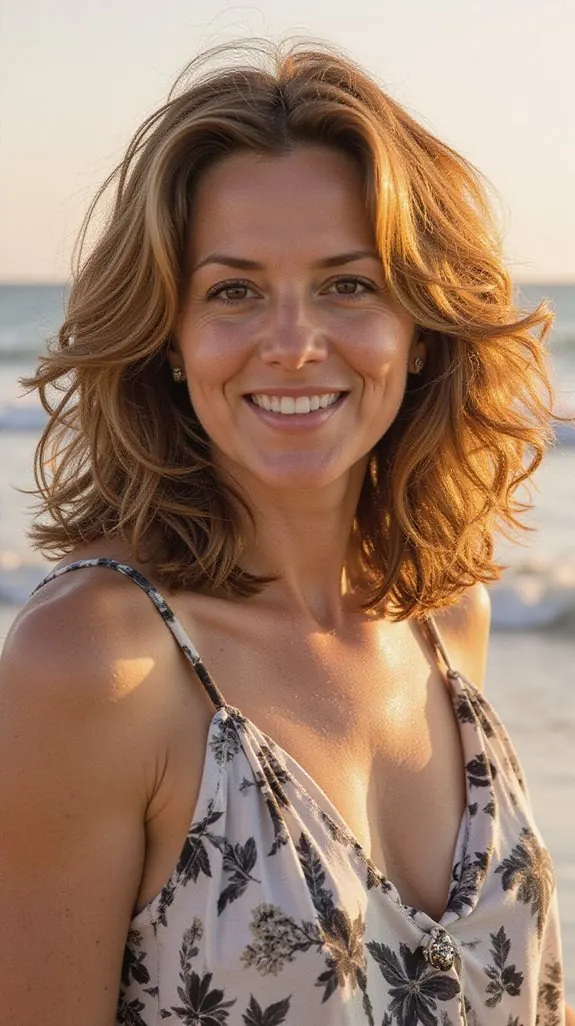 woman with long beach waves and face-framing highlights
