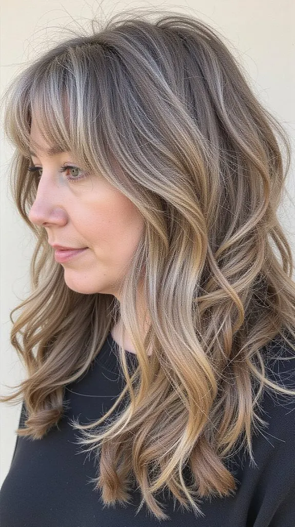 woman with long air-dried waves, seen in profile
