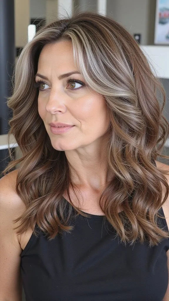 woman with long waves and silver highlights
