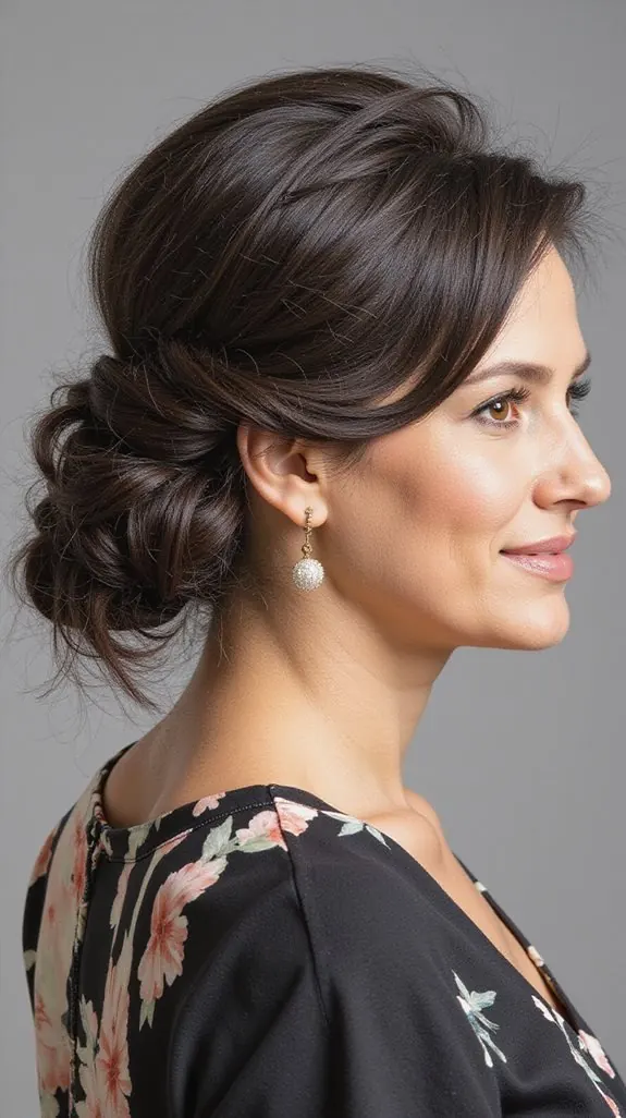woman with a low chignon and textured ends