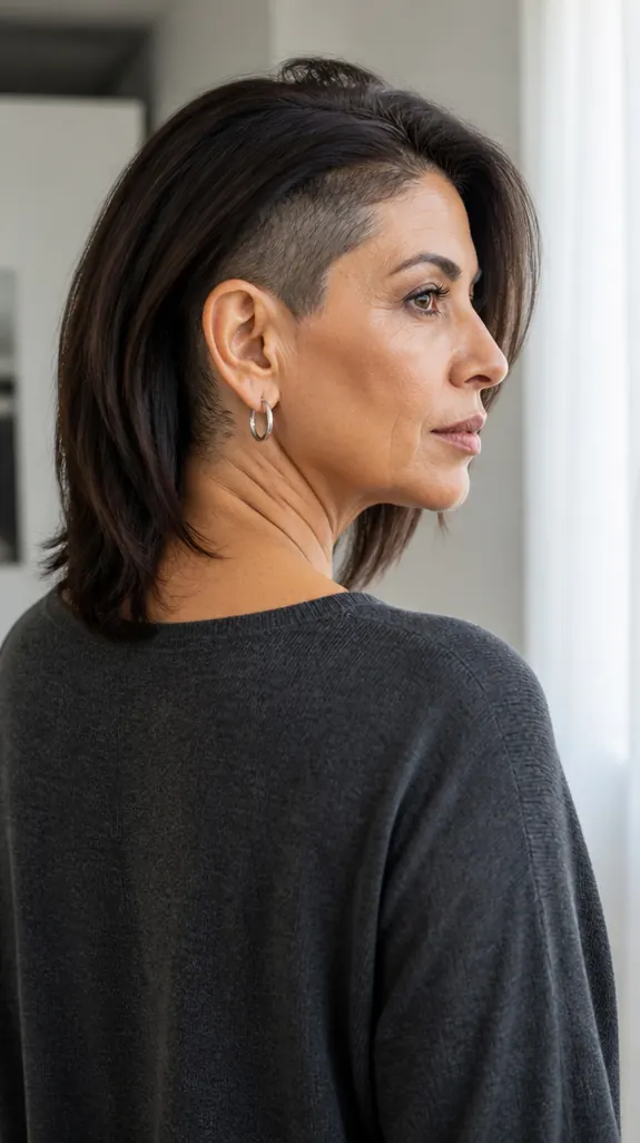 Middle Eastern woman over 50 with a mid-length cut and hidden undercut