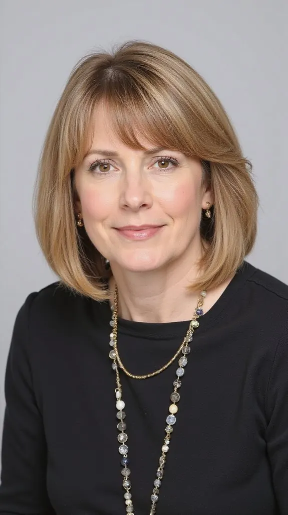 woman over 50 with a classic shoulder-length blonde bob