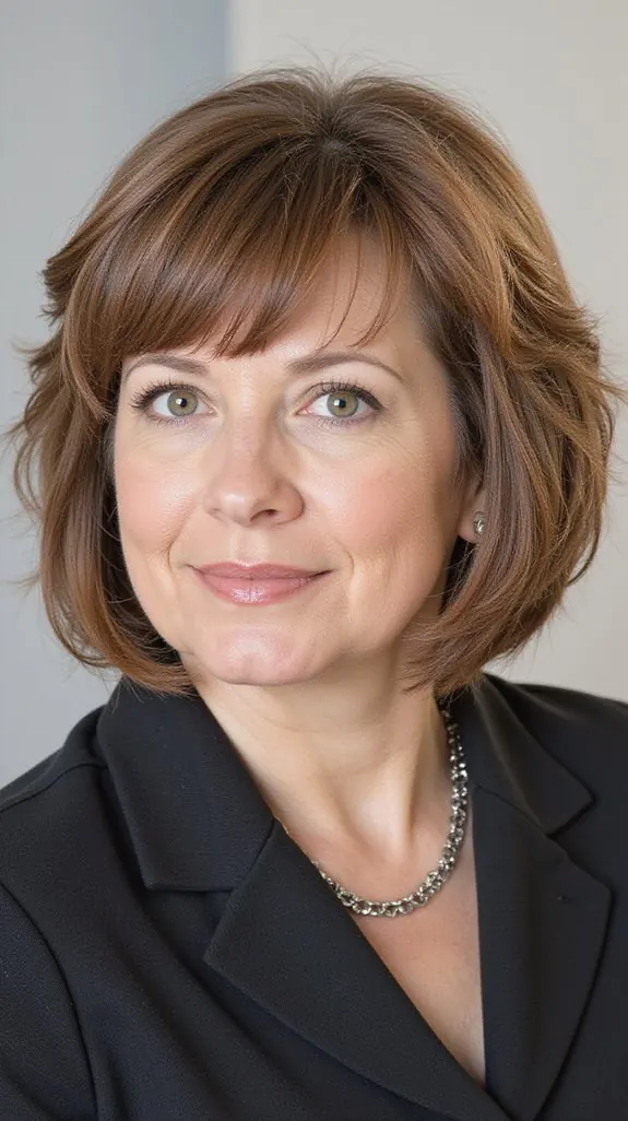 woman over 50 with a shoulder-length cut and flipped ends