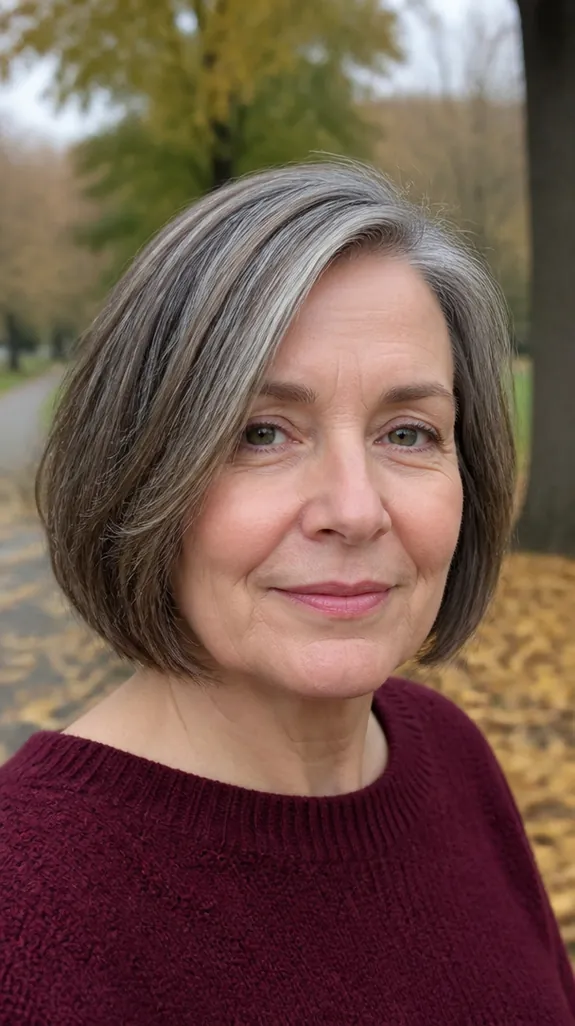 woman in her fifties with a salt-and-pepper bob