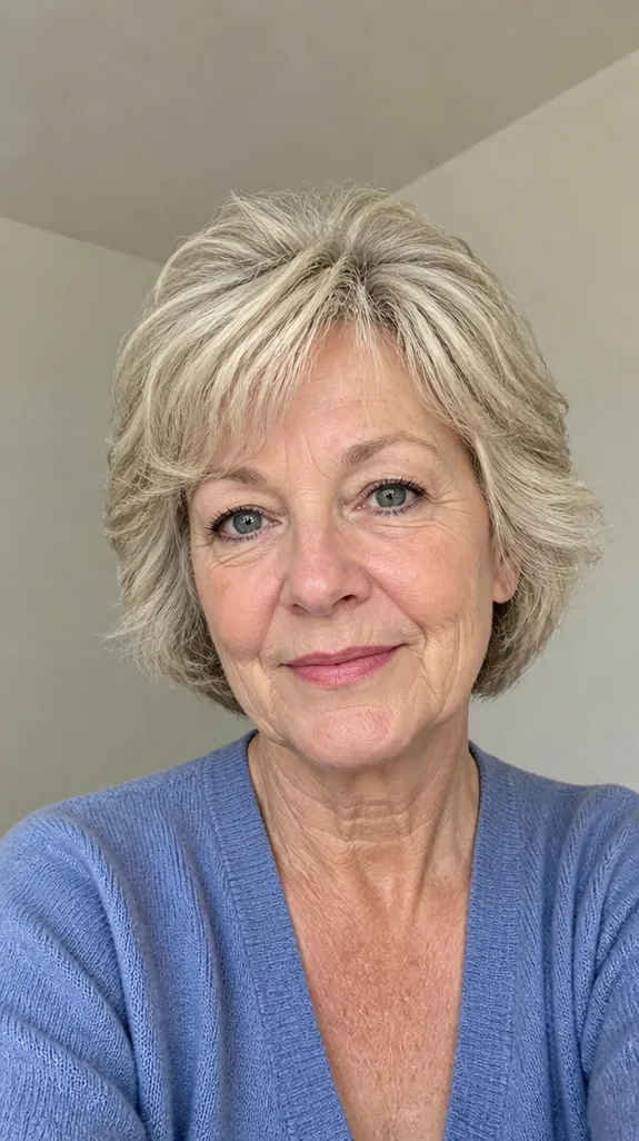 woman in her sixties with a short layered cut for fine hair
