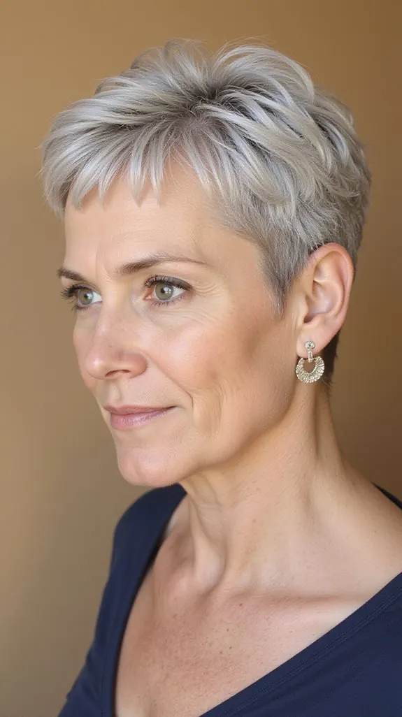 woman over 50 with a short gray pixie cut
