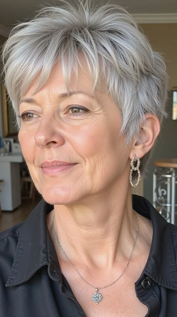woman over 50 with a silver tousled crop