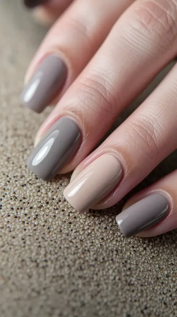 short nails in taupe, beige and gray sand tones