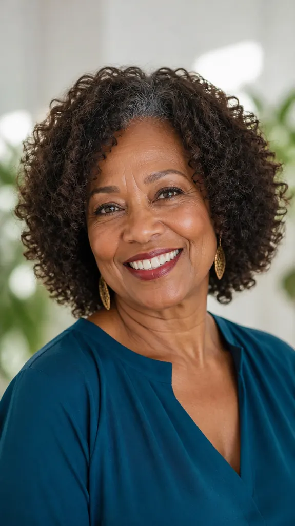 Black woman over 50 with bouncy natural curls