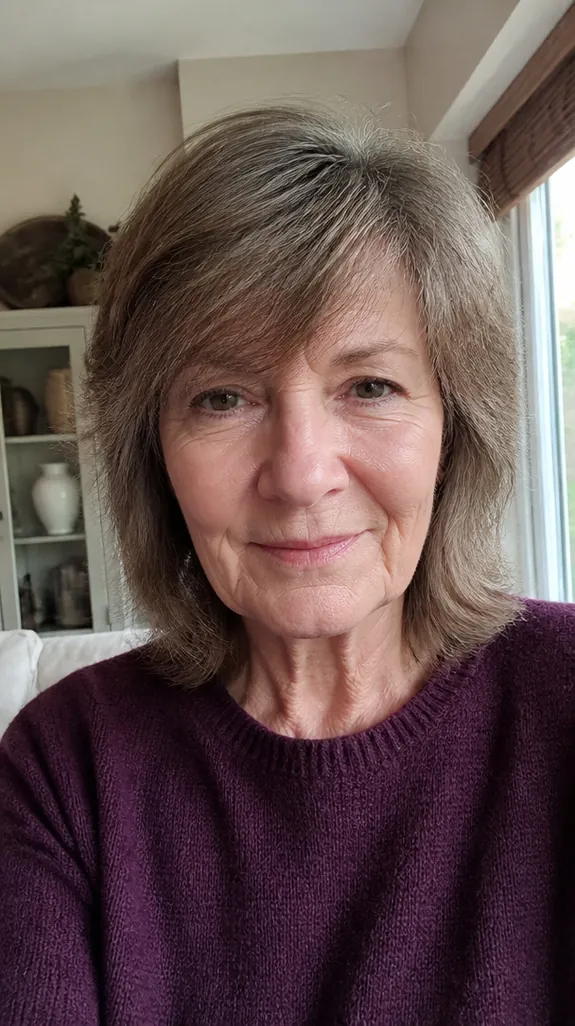woman in her sixties with a shag and side-swept bangs