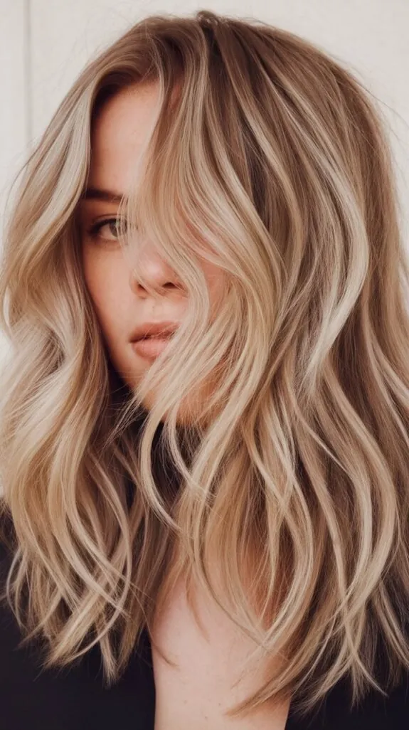 woman with soft, layered waves on medium-length hair