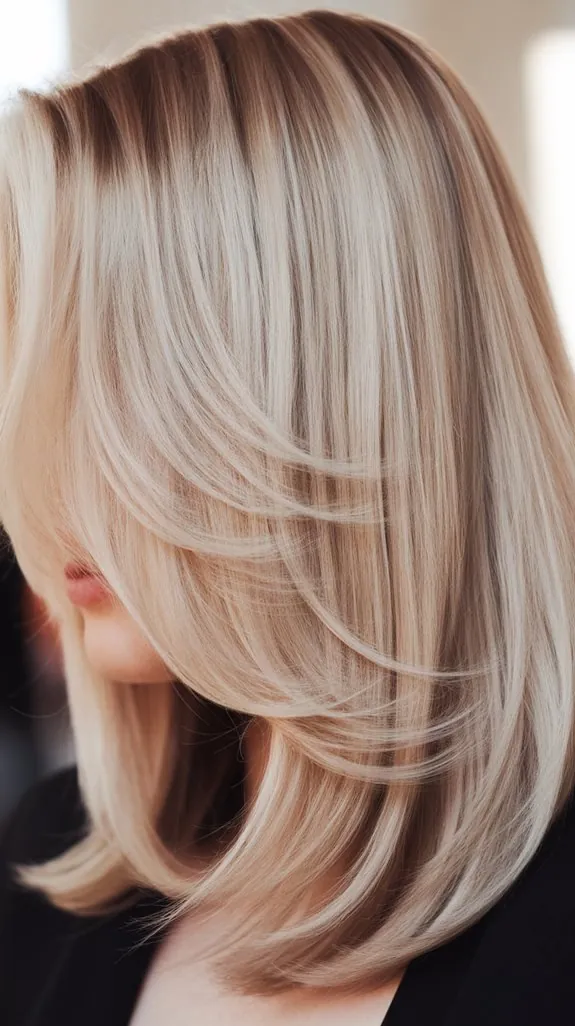 woman with long layers on straight medium-length hair