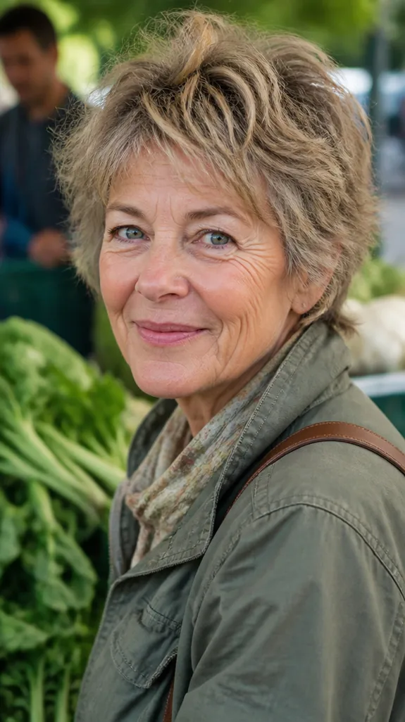 woman in her sixties with a tousled short shag