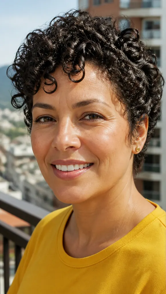 Latina woman with a wash-and-go curly bixie on 3B curls